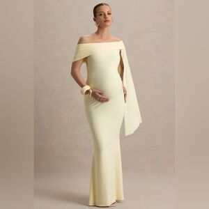 Lemon Bardot Maternity Maxi Dress With Draped Detail
